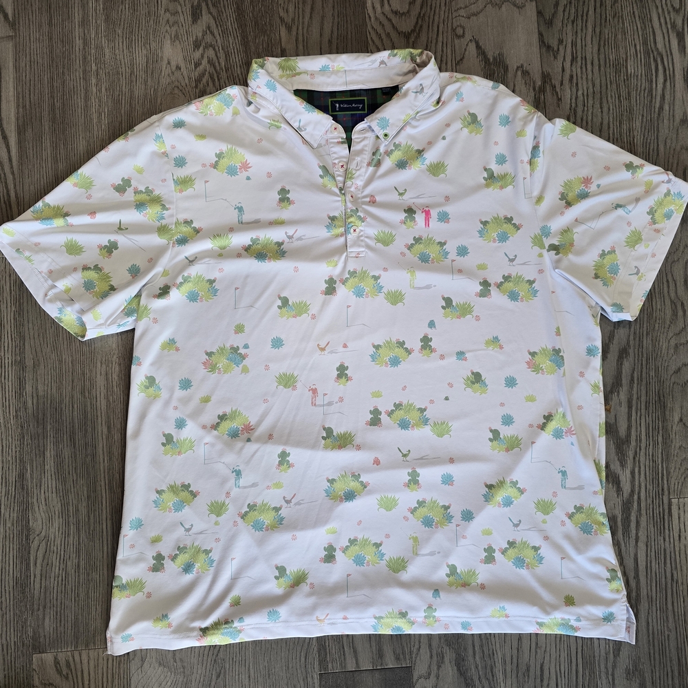 William Murray Golf White Polo with Green, Blue, Pink and Yellow Print